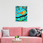 Kleine Oranje vogel op een bloeiende tak Canvas Afdruk (Insitu (Woonkamer))