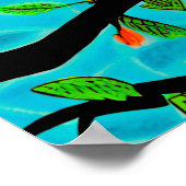 Kleine Oranje vogel op een bloeiende tak Poster (Hoek)