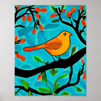 Kleine Oranje vogel op een bloeiende tak