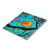 Kleine Oranje vogel op een bloeiende tak Tegeltje (Zijkant)