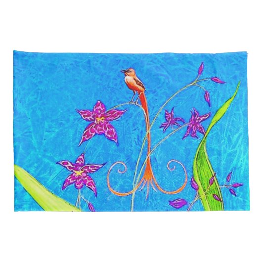 kleine orchidee vogel kussensloop (Achterkant-Rechts)