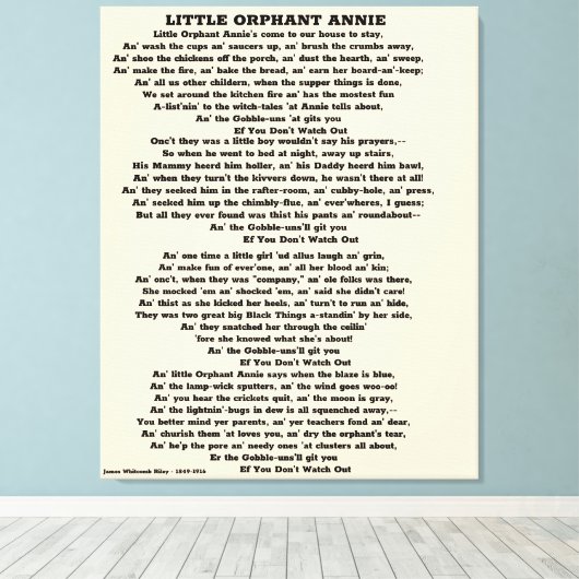 KLEINE ORFANT ANNIE POEM CANVAS PRINT (Insitu (Houten vloer))