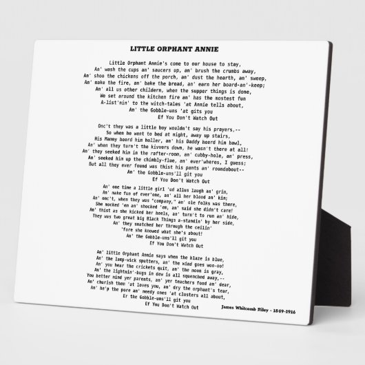 KLEINE ORFANT ANNIE POEM PLAQUE FOTOPLAAT (Zijkant)
