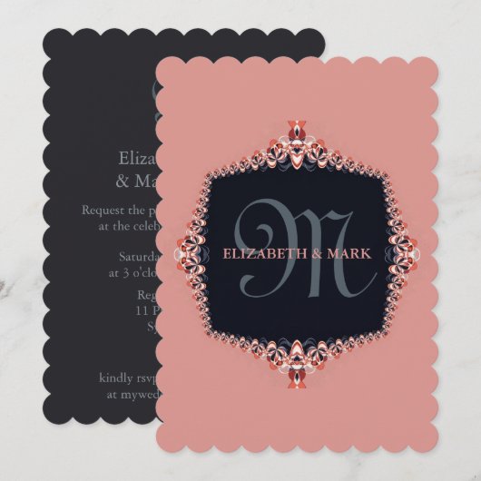 Kleine Orkidee Roze Monogram Trouwuitnodiging Kaart (Voorkant / Achterkant)