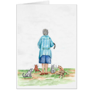 Kleine oude dame en katten