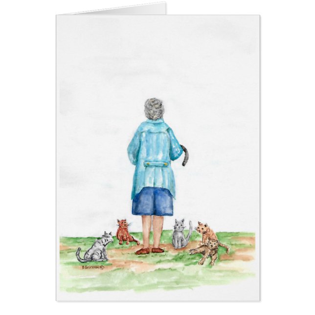 Kleine oude dame en katten (Voorkant)