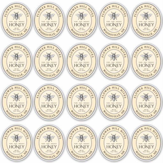 Kleine Ovale Honing Label Franse Bee Queenline Jar (Voorkant)