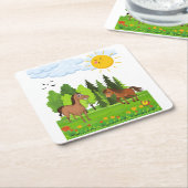 Kleine paarden ontwerpen voor kinderen kartonnen onderzetters (Schuin)