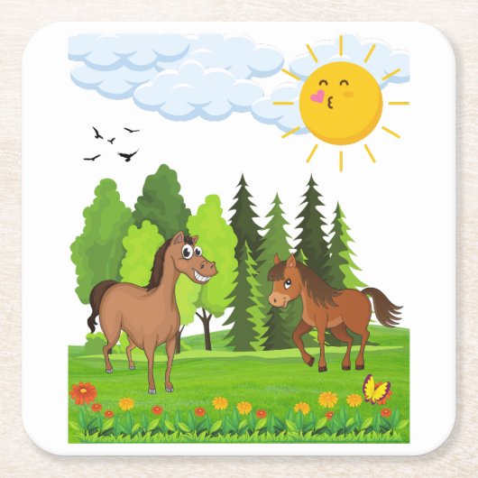 Kleine paarden ontwerpen voor kinderen kartonnen onderzetters (Voorkant)