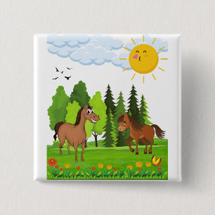 Kleine paarden ontwerpen voor kinderen vierkante button 5,1 cm