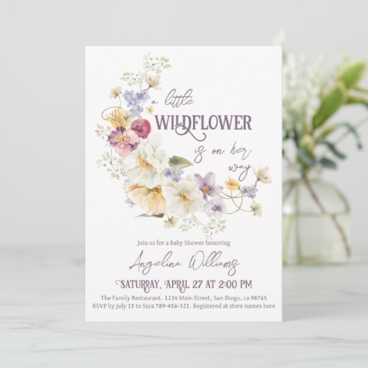 Kleine paarse Baby shower van wilde bloemen Kaart (Staand voorkant)