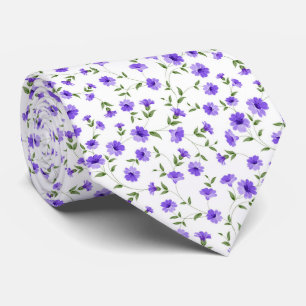 Kleine paarse bloemen en bladeren op witte achterg stropdas
