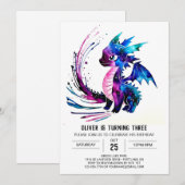 Kleine Paarse Dragon Digitale Jongen Verjaardag Kaart (Voorkant / Achterkant)