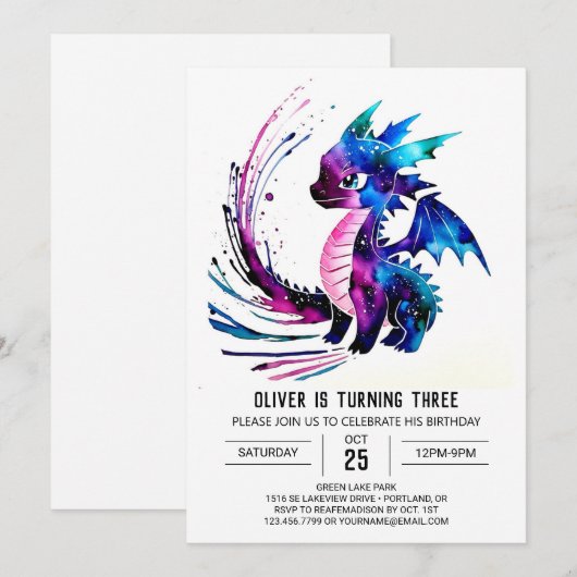 Kleine Paarse Dragon Digitale Jongen Verjaardag Kaart (Voorkant / Achterkant)