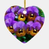 Kleine Paarse Pansies getrimd in Geel Goud Goud Keramisch Ornament (Voorkant)