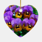 Kleine Paarse Pansies getrimd in Geel Goud Goud Keramisch Ornament (Achterkant)