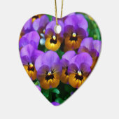 Kleine Paarse Pansies getrimd in Geel Goud Goud Keramisch Ornament (Links)