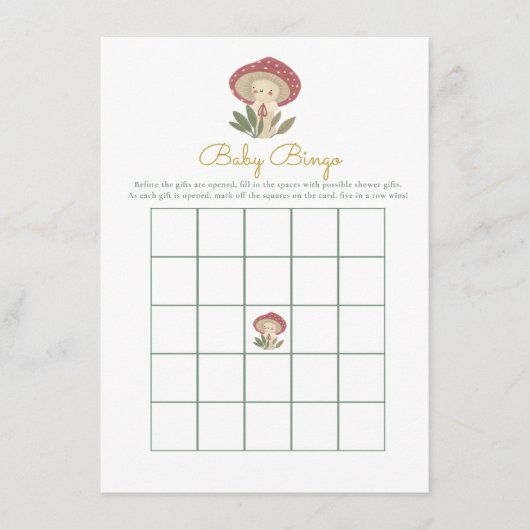 Kleine paddenstoel Baby shower Game Baby Bingo Enc Informatiekaartje (Voorkant)