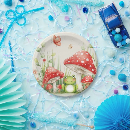 Kleine paddenstoel en kikker Baby shower Papieren Bordje (Feest)