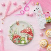 Kleine paddenstoel en kikker Baby shower Papieren Bordje (Feest)