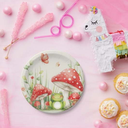 Kleine paddenstoel en kikker Baby shower Papieren Bordje (Feest)