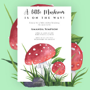Kleine paddenstoel is op weg naar Baby shower Invi Kaart