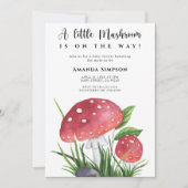 Kleine paddenstoel is op weg naar Baby shower Invi Kaart (Voorkant)