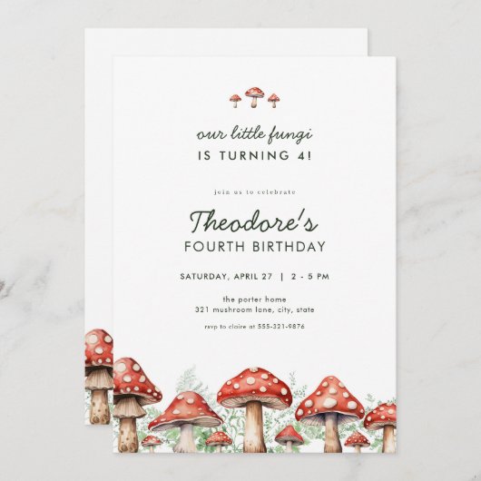 Kleine paddenstoel verjaardagsuitnodiging kaart (Voorkant / Achterkant)