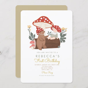 Kleine paddenstoel Woodland Forest Eerste Verjaard Kaart