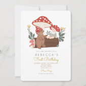 Kleine paddenstoel Woodland Forest Eerste Verjaard Kaart (Voorkant)