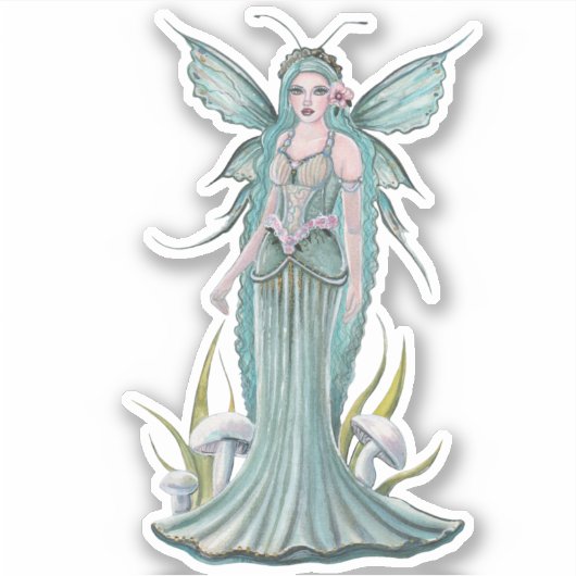 Kleine paddenstoelenfee kunst van Renee Lavoie Sticker (Voorkant)
