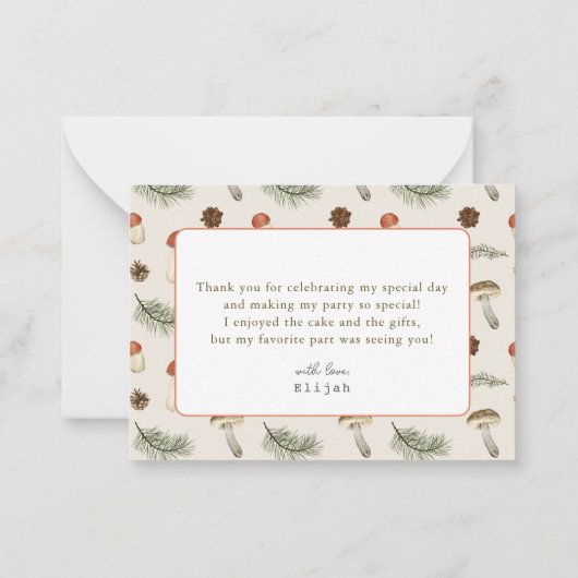 Kleine paddestoel Bloemen Bijen Verjaardag Dank u Notitiekaartje (Achterkant)