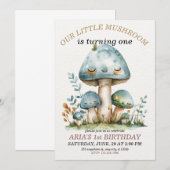 Kleine paddestoel grillig bos, 1e verjaardag kaart (Voorkant / Achterkant)