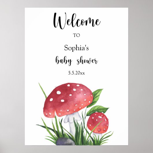 Kleine paddestoelen - Welkom baby shower Poster (Voorkant)