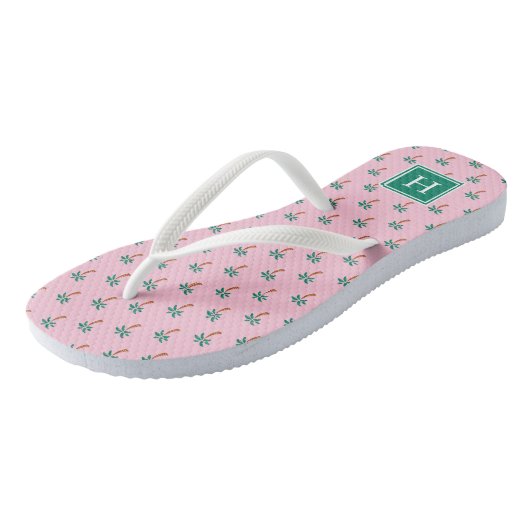 Kleine Palms Roze Monogram Teenslippers (Schuin)