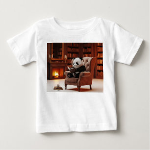 Kleine panda leest in gezellige bibliotheek