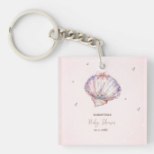 Kleine parel schelpen diamanten stippen baby showe sleutelhanger