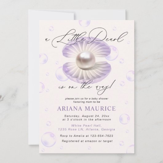 Kleine Parel Waterverf Paarse Shell Baby shower Kaart (Voorkant)