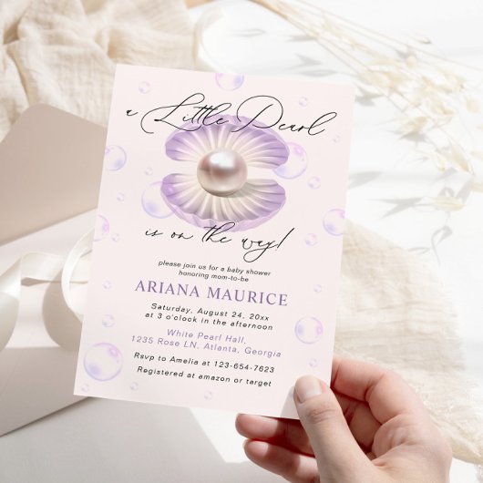 Kleine Parel Waterverf Paarse Shell Baby shower Kaart
