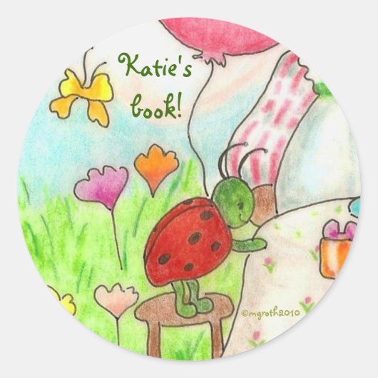 kleine party bug bookplate ronde sticker (Voorkant)