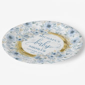 Kleine pastelblauwe bloemen gouden boho waterverf papieren bordje (Gekanteld)