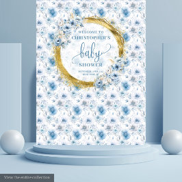 Kleine pastelblauwe gouden bloemen baby shower sli wandkleed