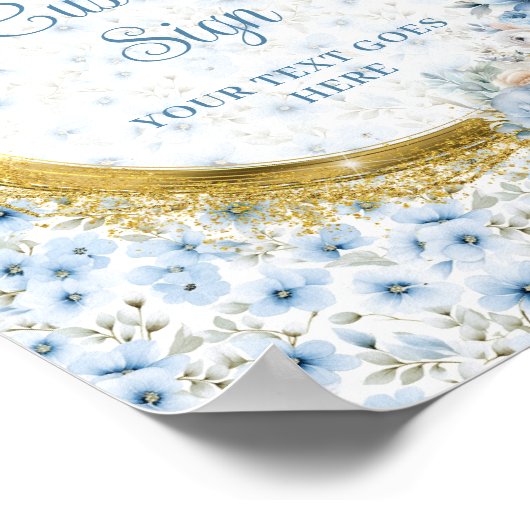 Kleine pastelblauwe waterverf bloemen gouden gewoo poster (Hoek)