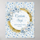 Kleine pastelblauwe waterverf bloemen gouden gewoo poster (Voorkant)