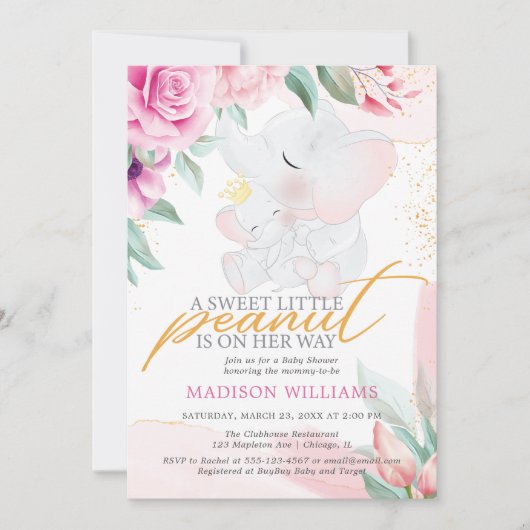 Kleine Peanut Elegant girl baby shower Uitnodiging (Voorkant)