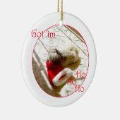 Kleine Pekingees pakt Sinterklaas Keramisch Ornament (Rechts)