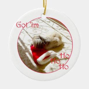 Kleine Pekingees pakt Sinterklaas Keramisch Ornament