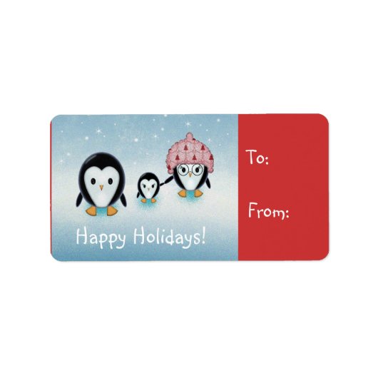 Kleine Penguins Holiday Gift Labels (Voorkant)