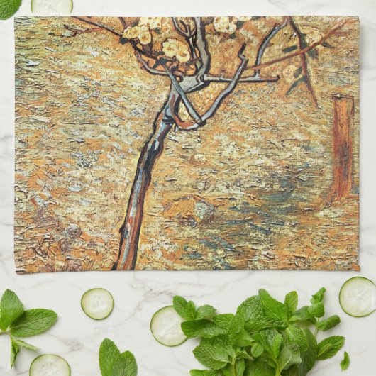 Kleine perenboom in Bloom door Vincent van Gogh Theedoek (Gevouwen)