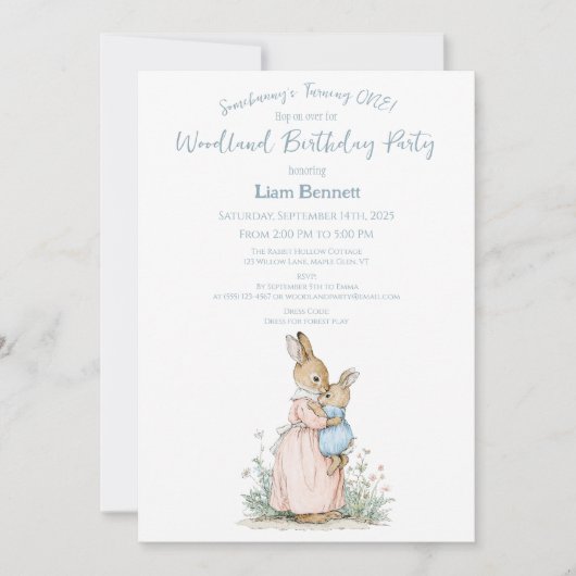 Kleine Peter Konijn en mama 1e verjaardag Kaart (Voorkant)